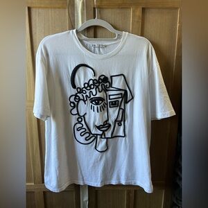 Zara white T-Shirt with Abstract Face Design